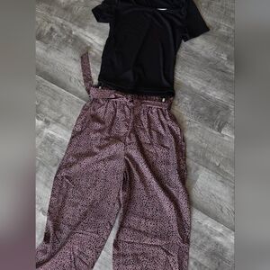 Black Top and Purple Patterned Pants Set